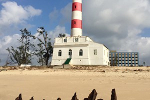 Buried shipwreck remains almost serving as 'Czech hedgehogs' or 'Panzersperre' to protect the Macuti lighthouse