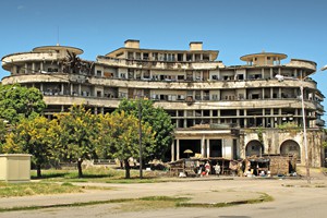 The iconic and abandoned Grand Hotel Beira now used by squatters
