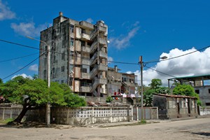 Typical street scene in Beira - block of flats